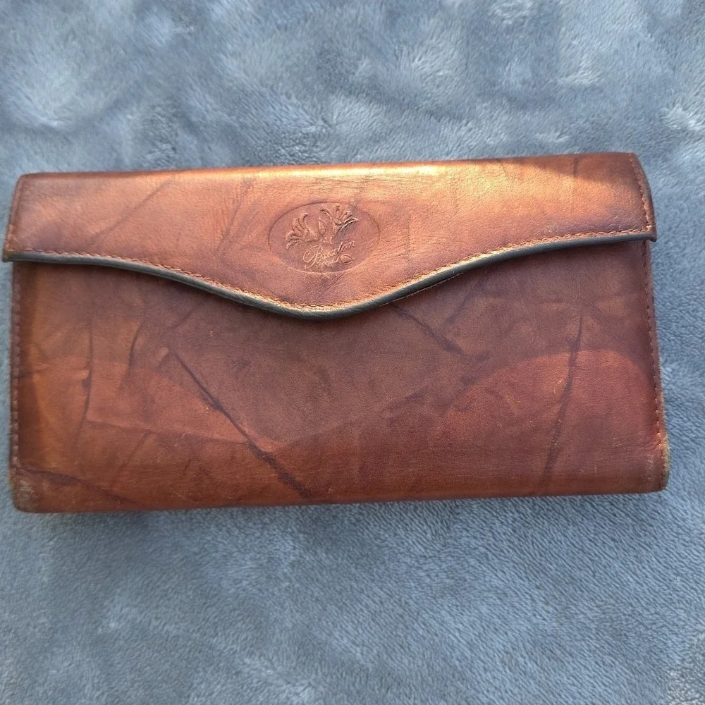 Vtg Buxton Leather‎ Unisex Pocket Book Change Purse Tan Folding Card Storage